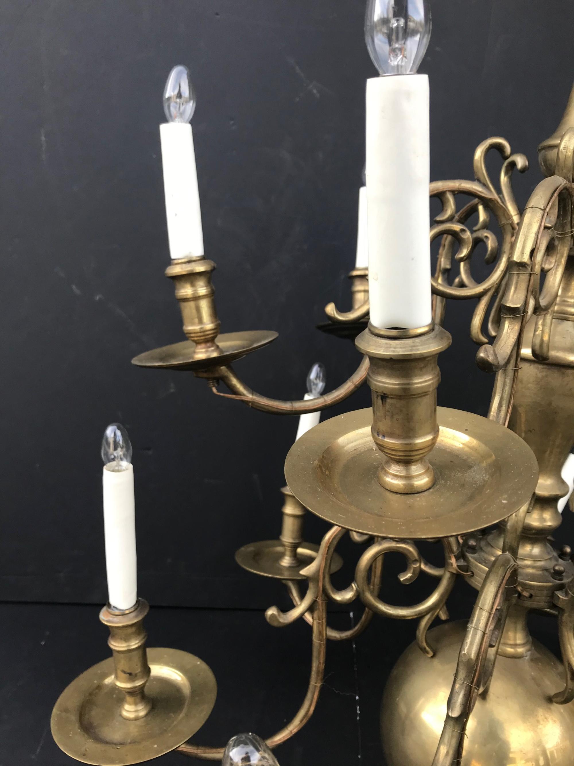 18th Century Large Baroque Brass Chandelier, Dutch, 2-Tiered, 12-Light 11