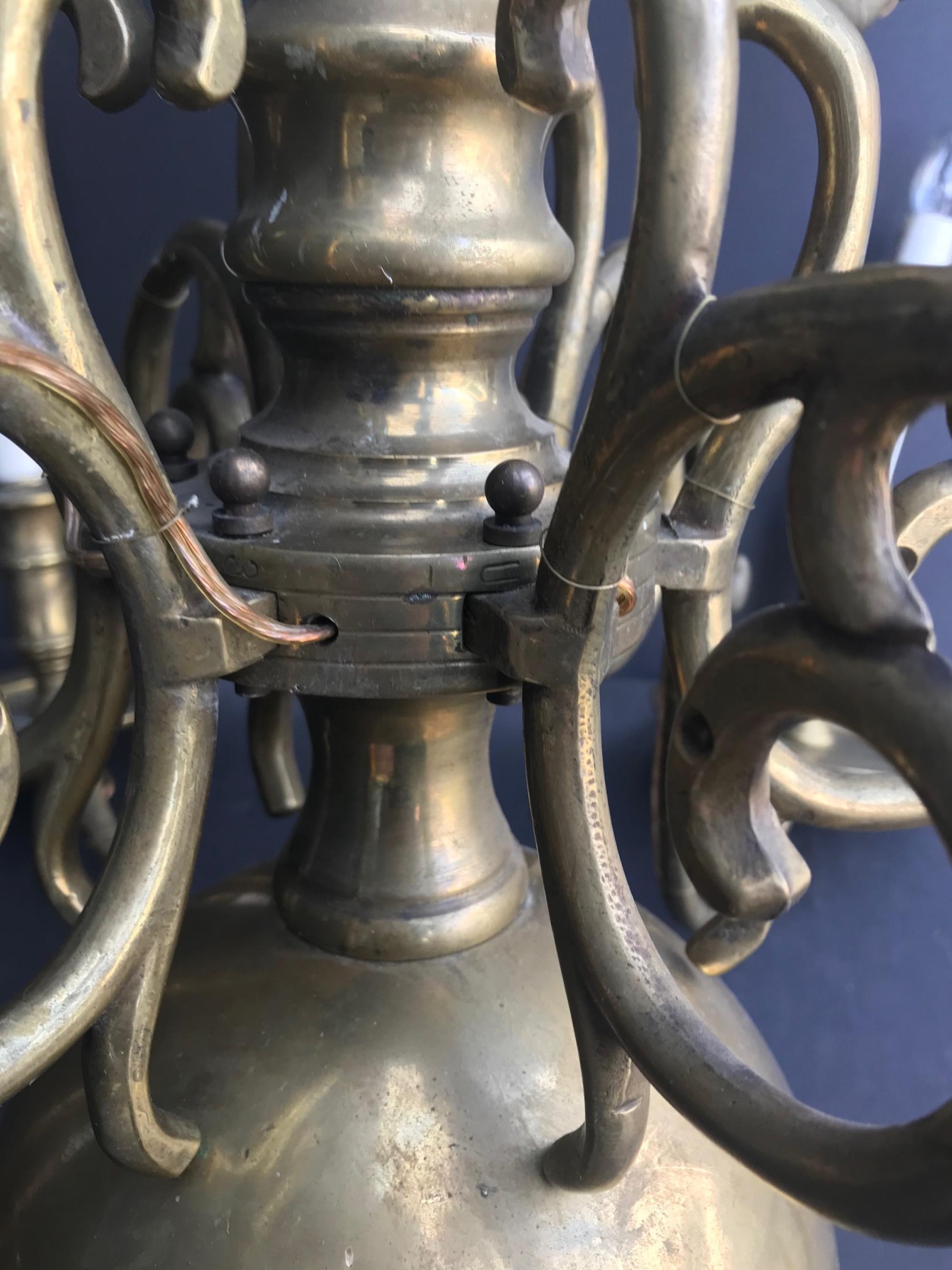 18th Century Large Baroque Brass Chandelier, Dutch, 2-Tiered, 12-Light 1