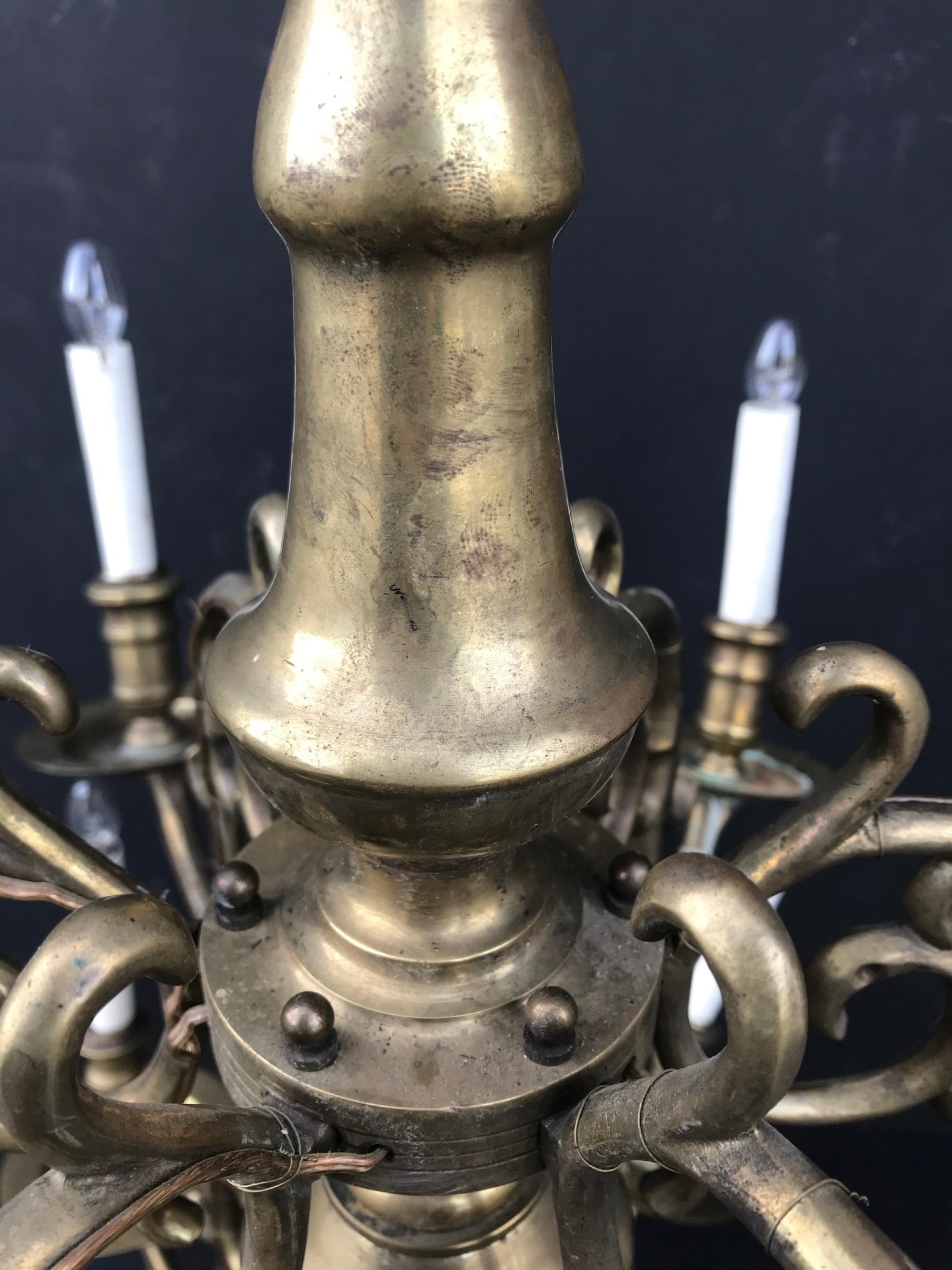 18th Century Large Baroque Brass Chandelier, Dutch, 2-Tiered, 12-Light 4