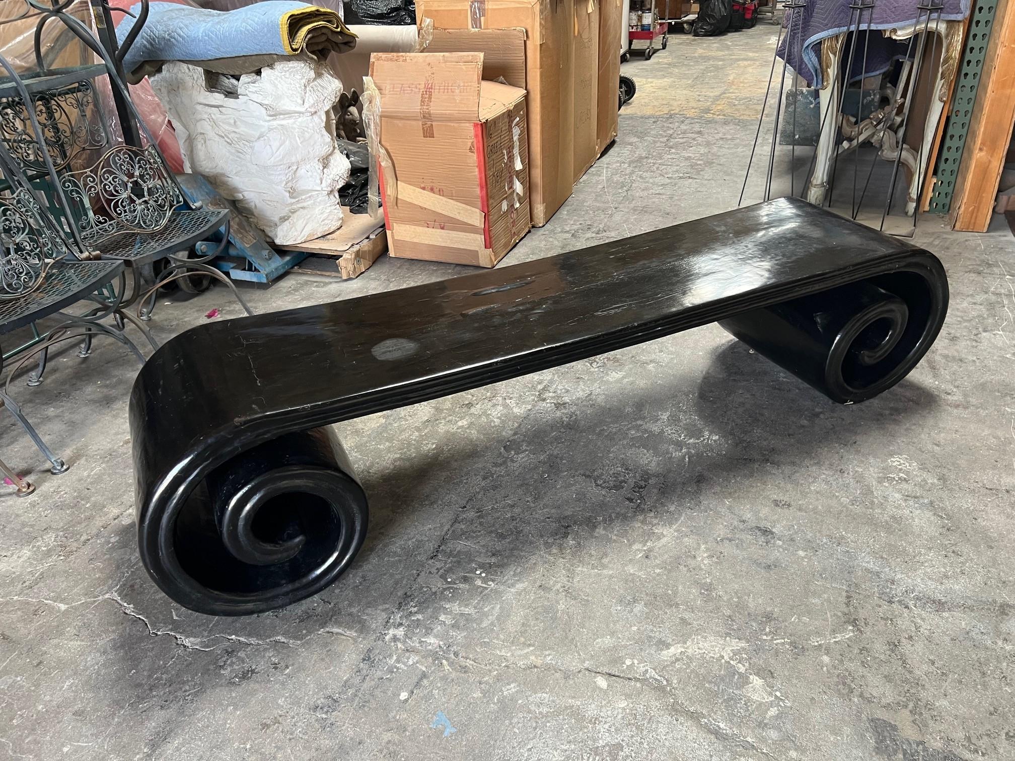 18th Century Large Black Lacquered Finish Scroll Leg Low Chinese Coffee Table For Sale 2