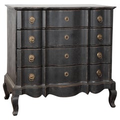 18th Century Large Black Rococo Chest of Four Drawers, Denmark