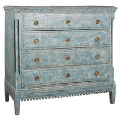 Grande commode à quatre tiroirs du XVIIIe siècle, peinte en bleu, Danemark