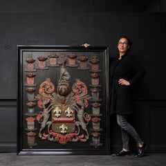 18th Century Large Carved Polychrome Dutch 'Hacfort' Heraldic Shield