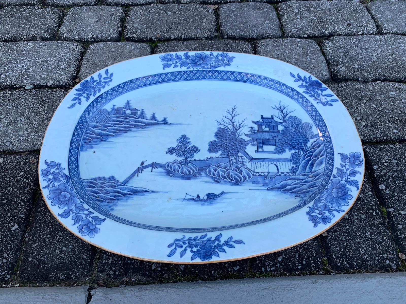 18th Century and Earlier 18th Century Large Chinese Blue and White Charger For Sale