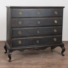 18th Century Large Danish Black-Painted Oak Chest of Drawers