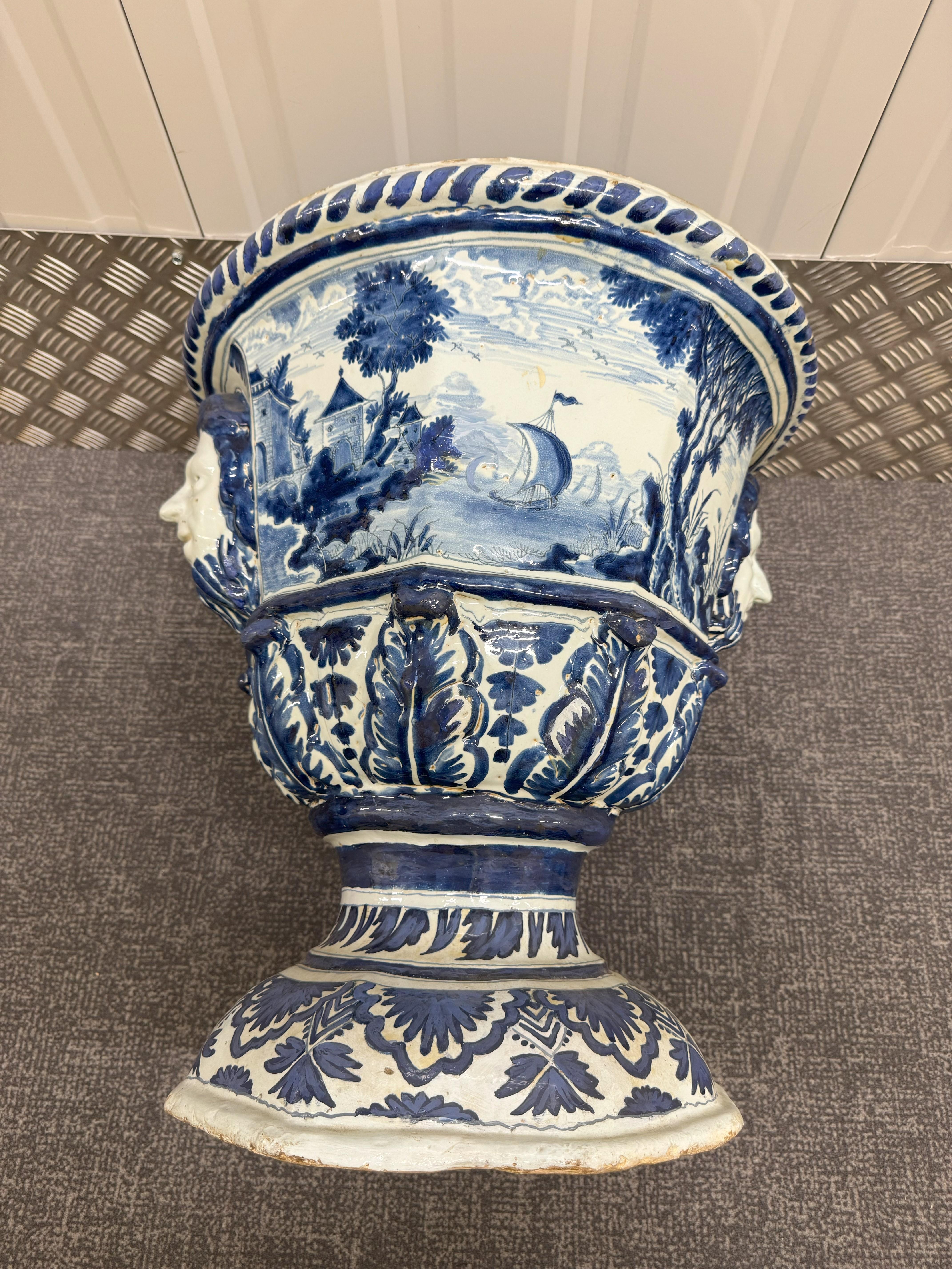 18th Century Large Delft Garden Urn For Sale 4