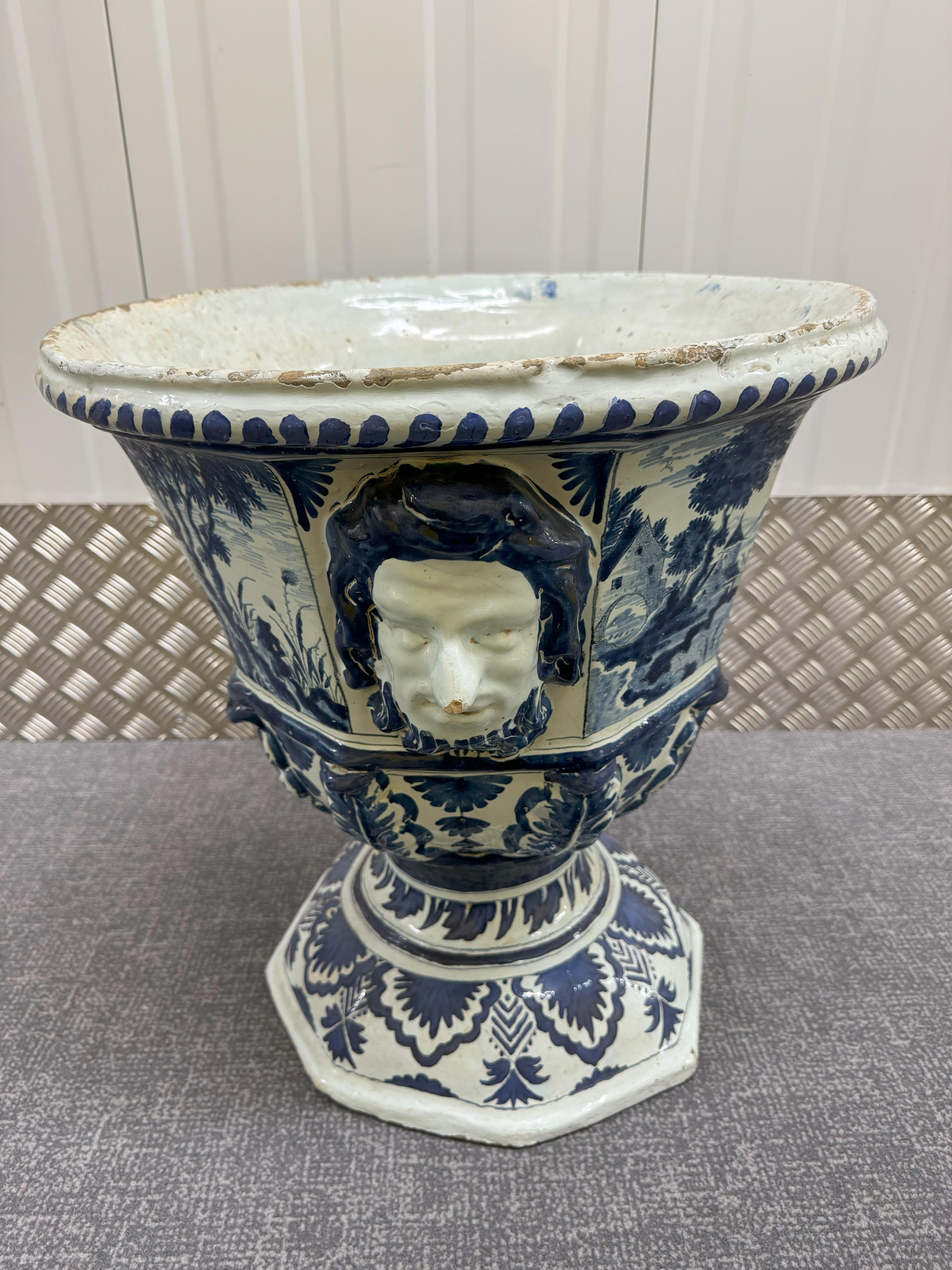 Chinese Export 18th Century Large Delft Garden Urn For Sale