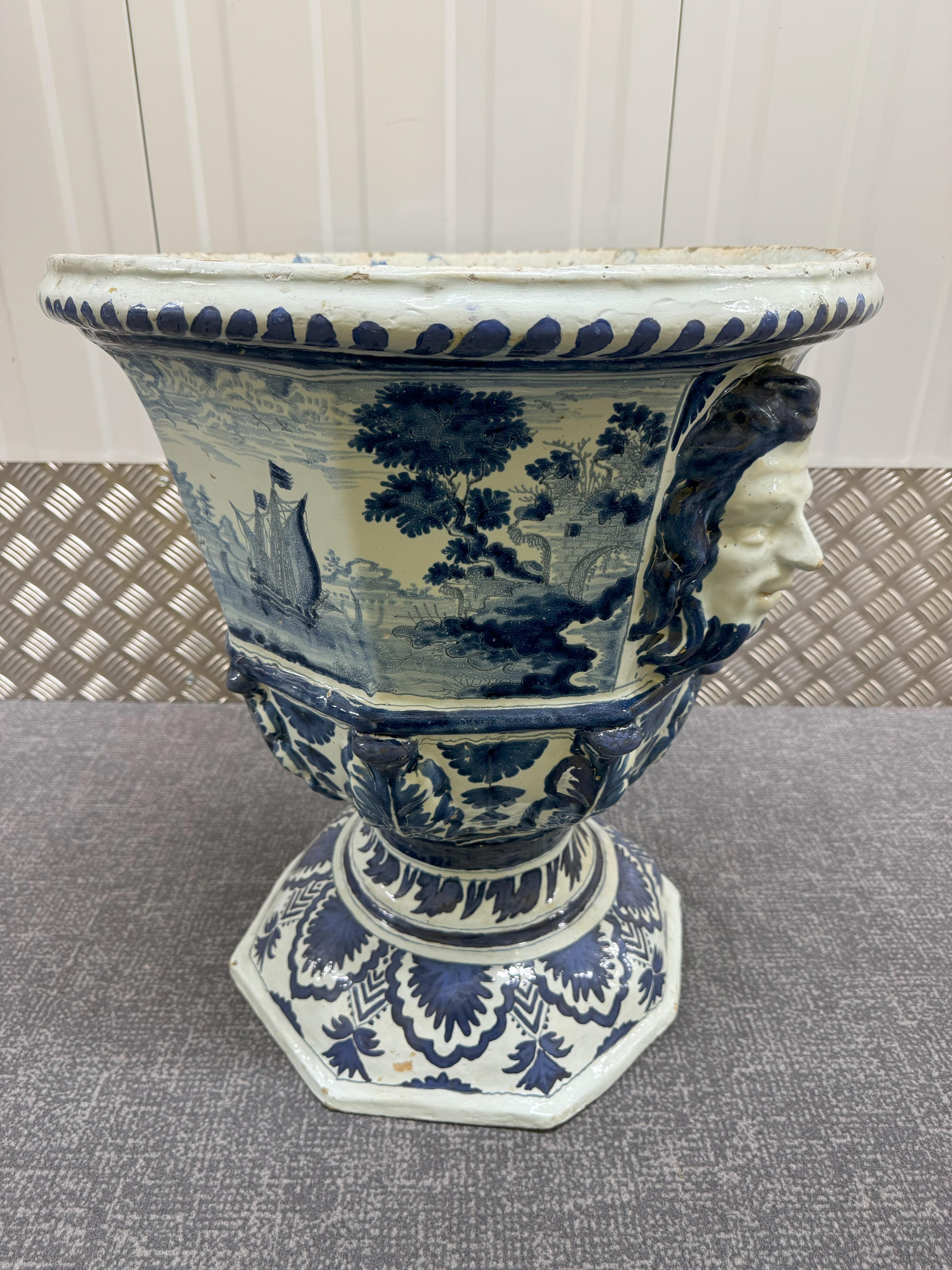 18th Century Large Delft Garden Urn In Fair Condition For Sale In Maidstone, GB