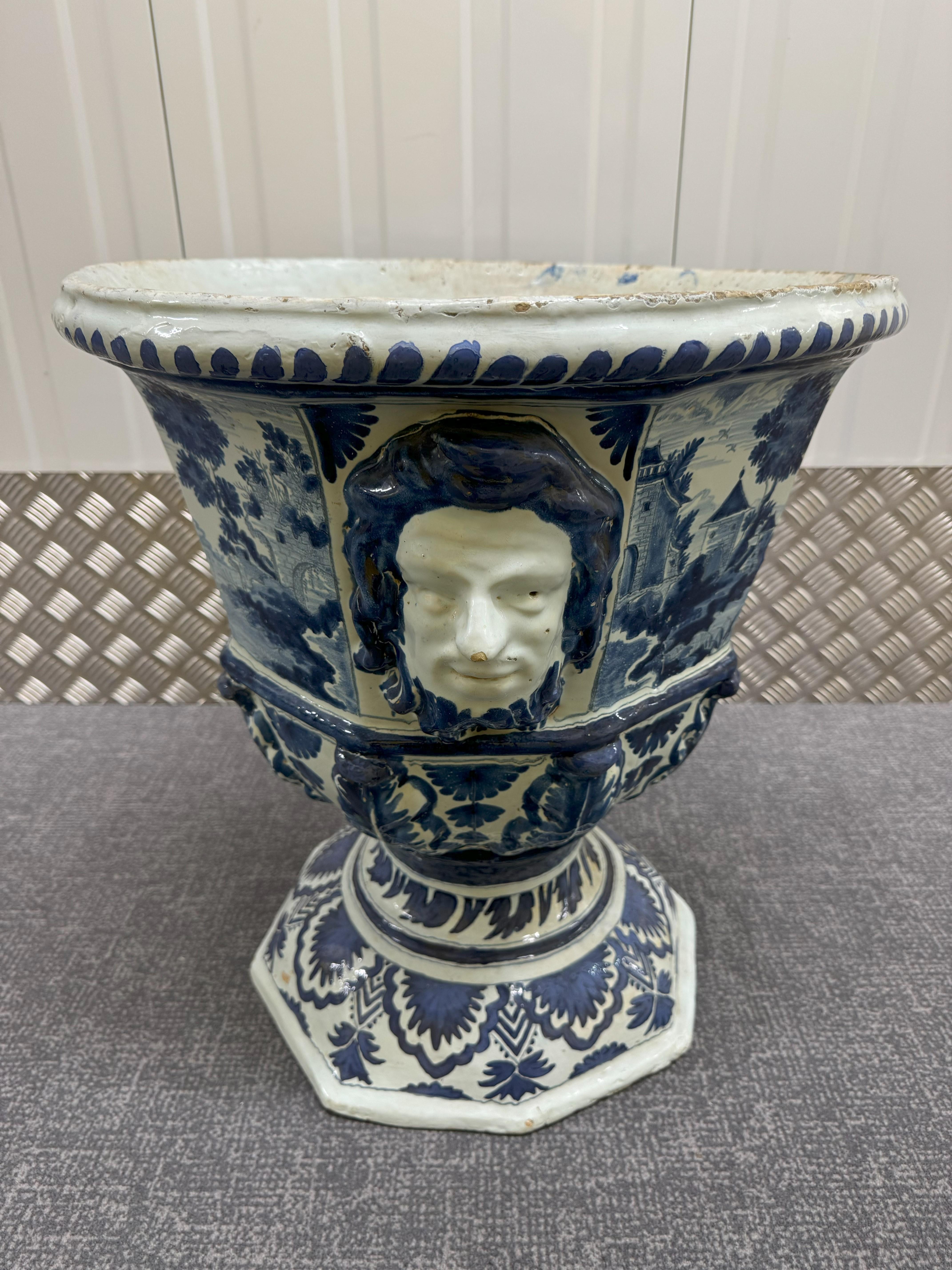 Pottery 18th Century Large Delft Garden Urn For Sale
