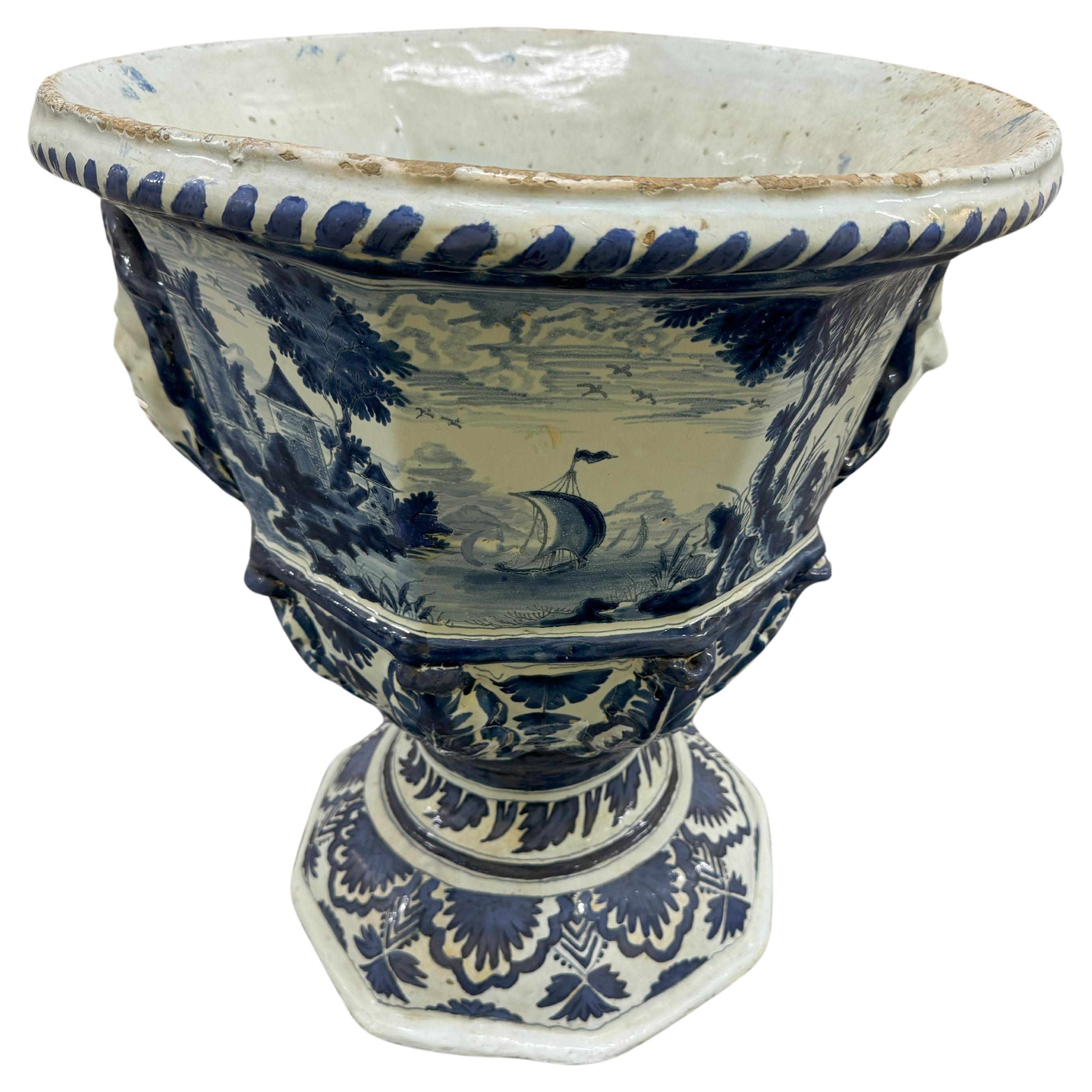 18th Century Large Delft Garden Urn For Sale