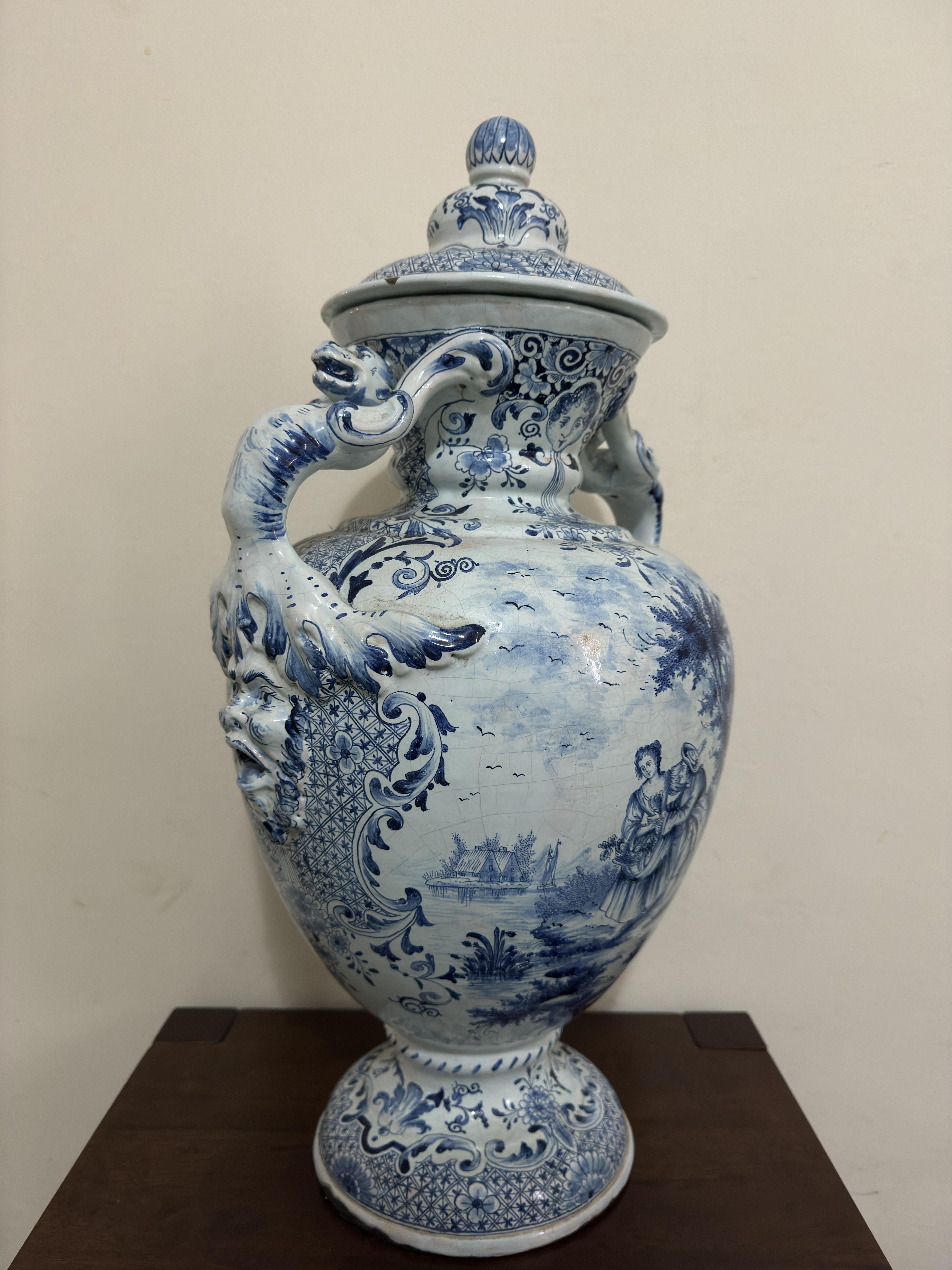 18th Century Large Delft Urn / Vase with Handles For Sale 1