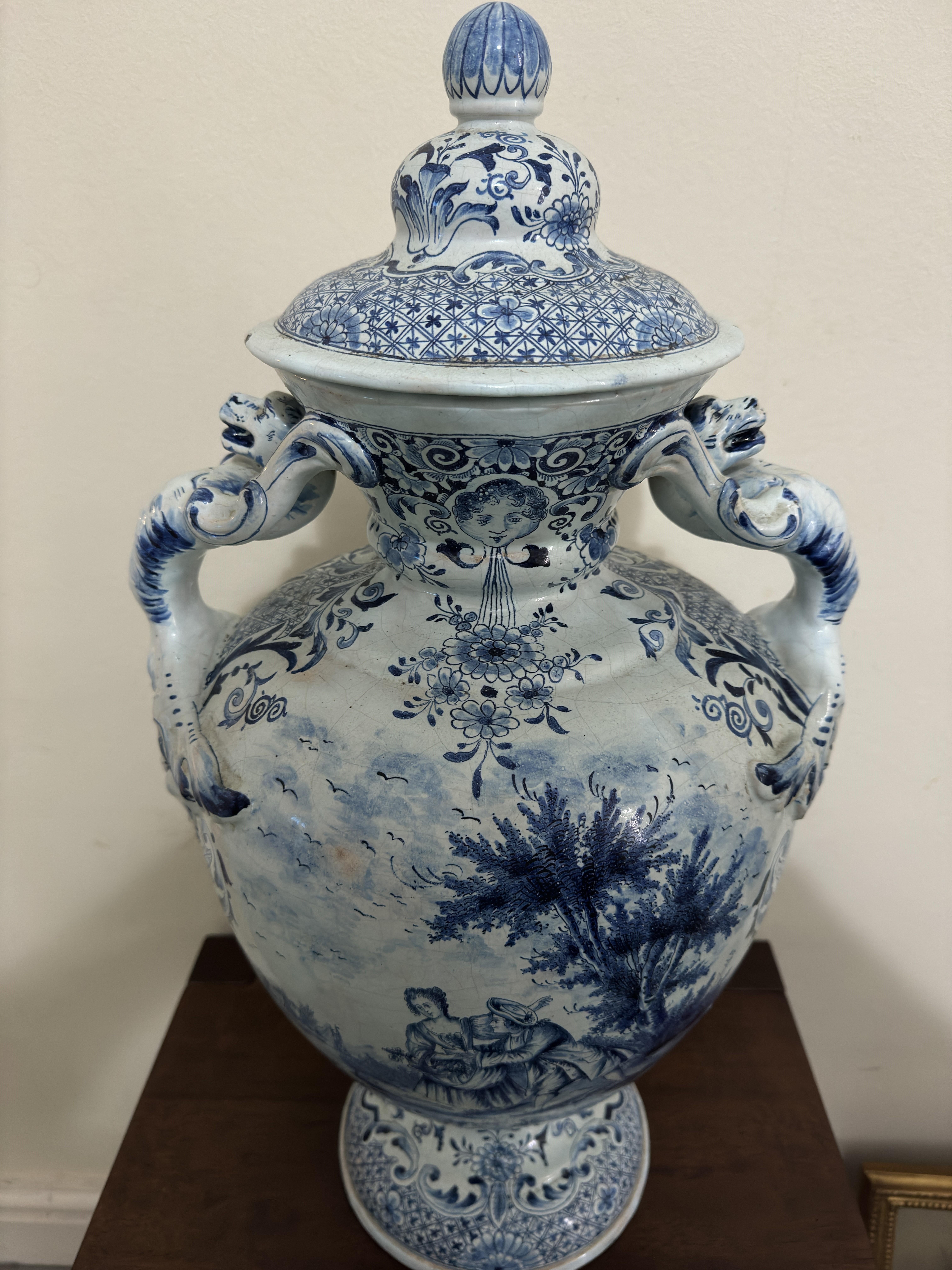 18th Century Large Delft Urn / Vase with Handles For Sale 2