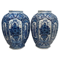 18th Century Large Dutch Hand Painted Blue and White Delft Jars