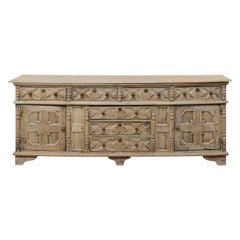 18th Century Large English Console Cabinet with Carved Geometrical Panel Design