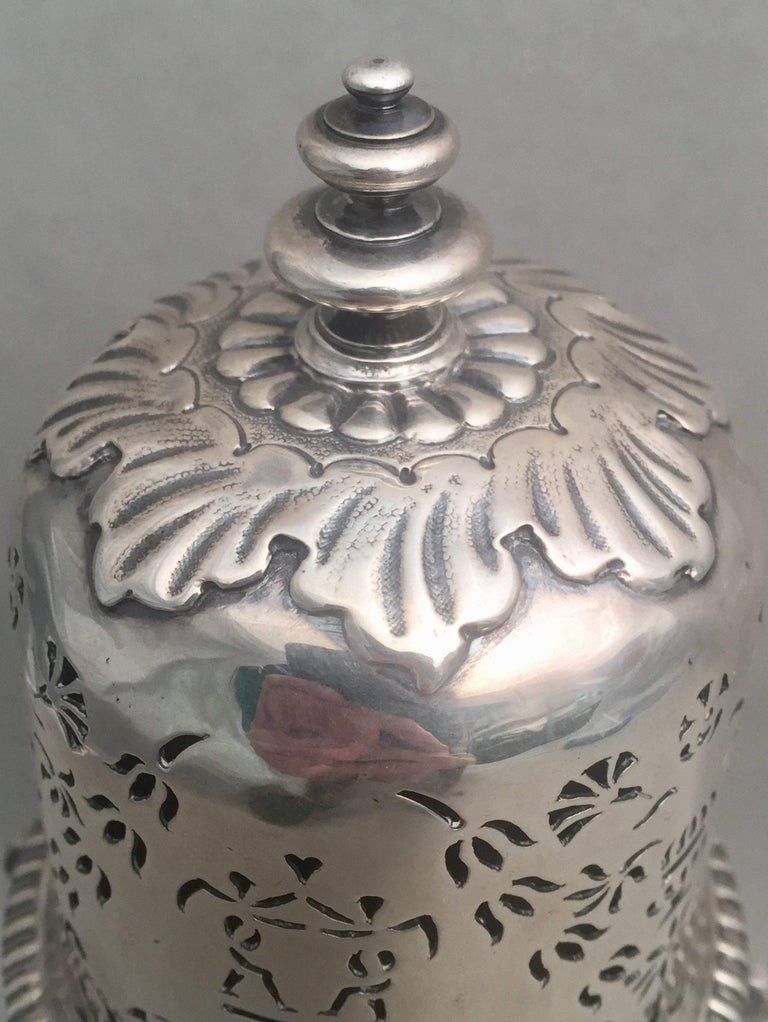 George I 18th Century Large English Silver Muffineer Sugar Shaker For Sale