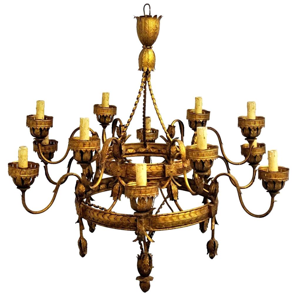 Large Artimede Ve Art Twelve Arms Multicolored Chandelier, Ponti Style Large Artimede Ve Art Twelve Arms Multicolored Chandelier, Ponti Style
