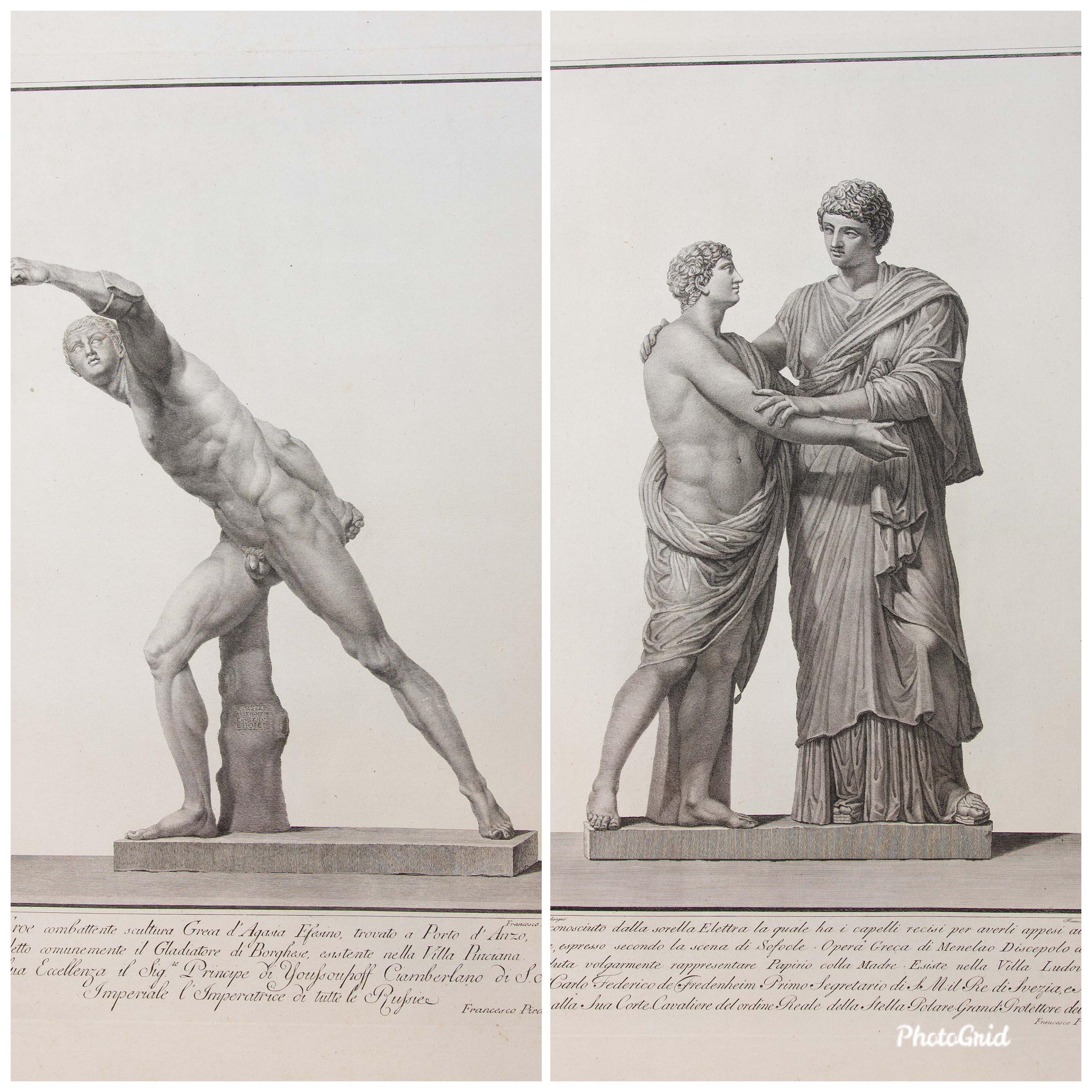 European 18th Century Large Folio 39 Engravings by Francesco Piranesi of Roman Sculpture