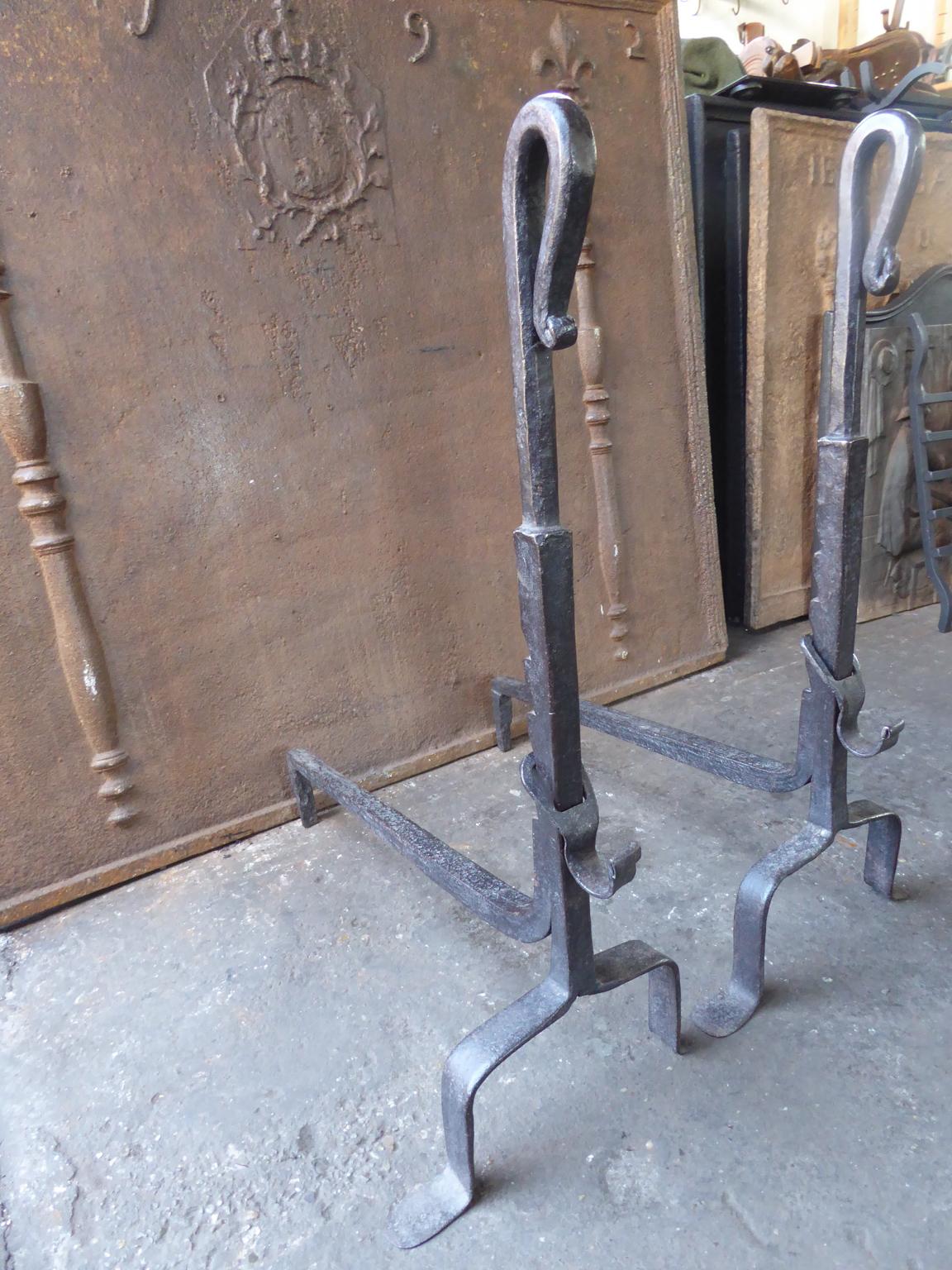 Forged 18th Century Large French Andirons, Firedogs
