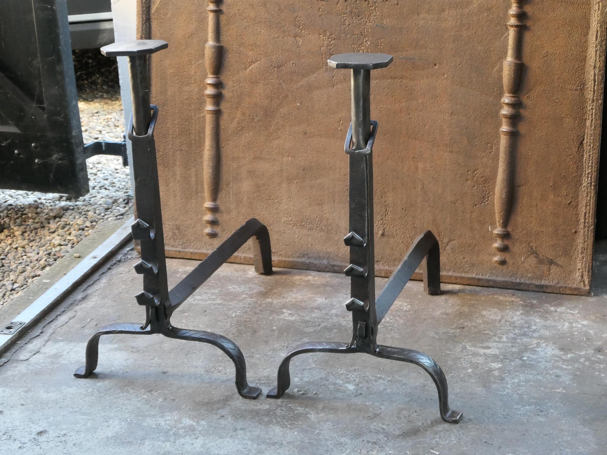 Forged Large French 18th Century Andirons For Sale