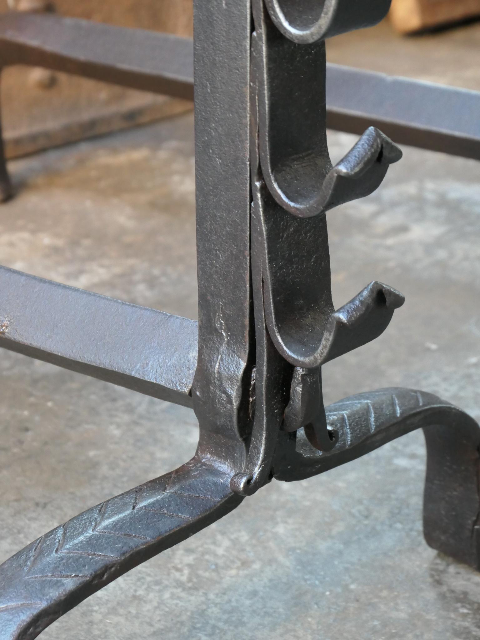 Wrought Iron Large French 18th Century Andirons For Sale
