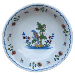 18th Century Large French Faience Parrot Bowl La Rochelle