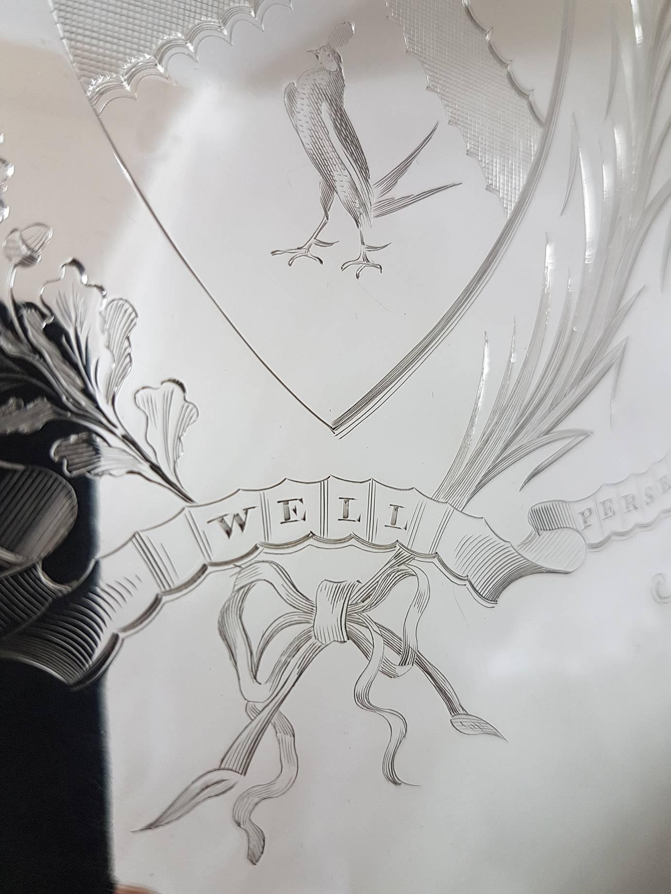 18th Century Large Georgian Sterling Silver Salver with Engraved Coat Arms 6