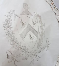 18th Century Large Georgian Sterling Silver Salver with Engraved Coat Arms