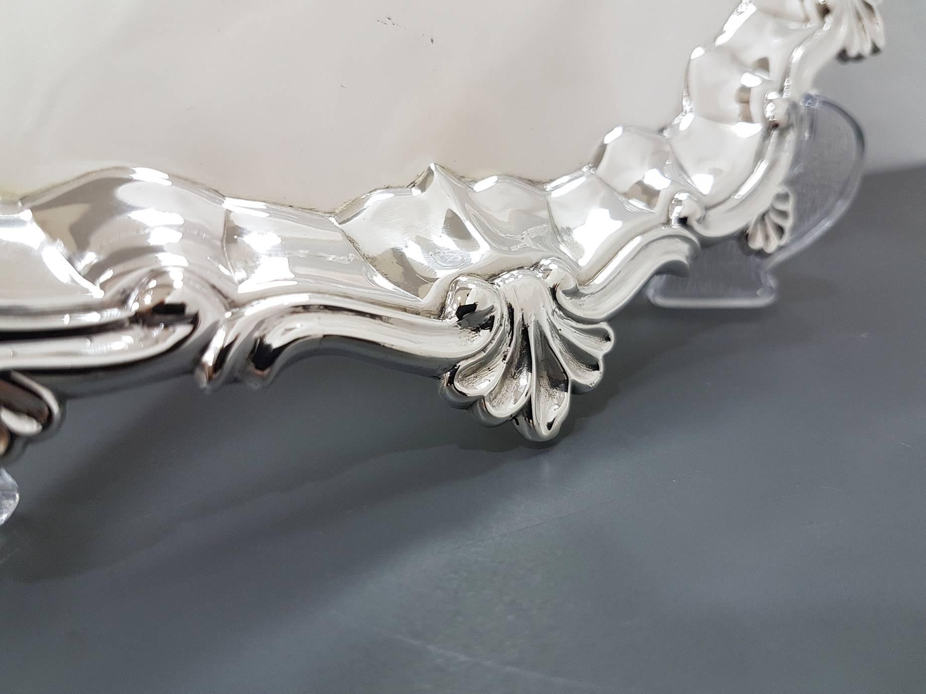 George II 18th Century Large Georgian Sterling Silver Salver with Engraved Coat Arms