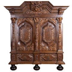 18th Century Large German Baroque Carved Cabinet Armoire