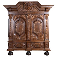 18th Century Large German Baroque Carved Cabinet Armoire
