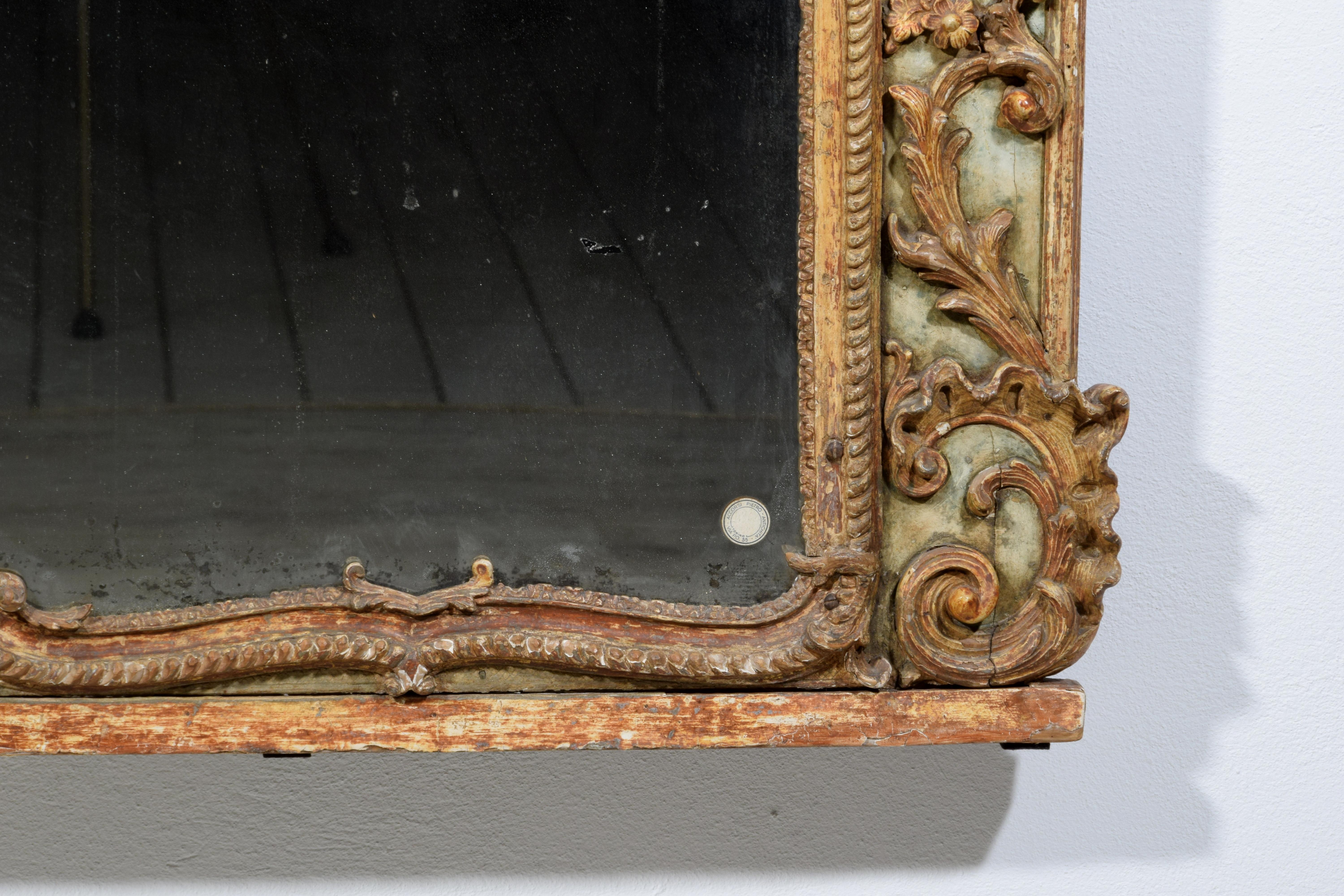 18th Century, Large Italian Baroque Wood and Plaster Lacquered Mirror For Sale 8
