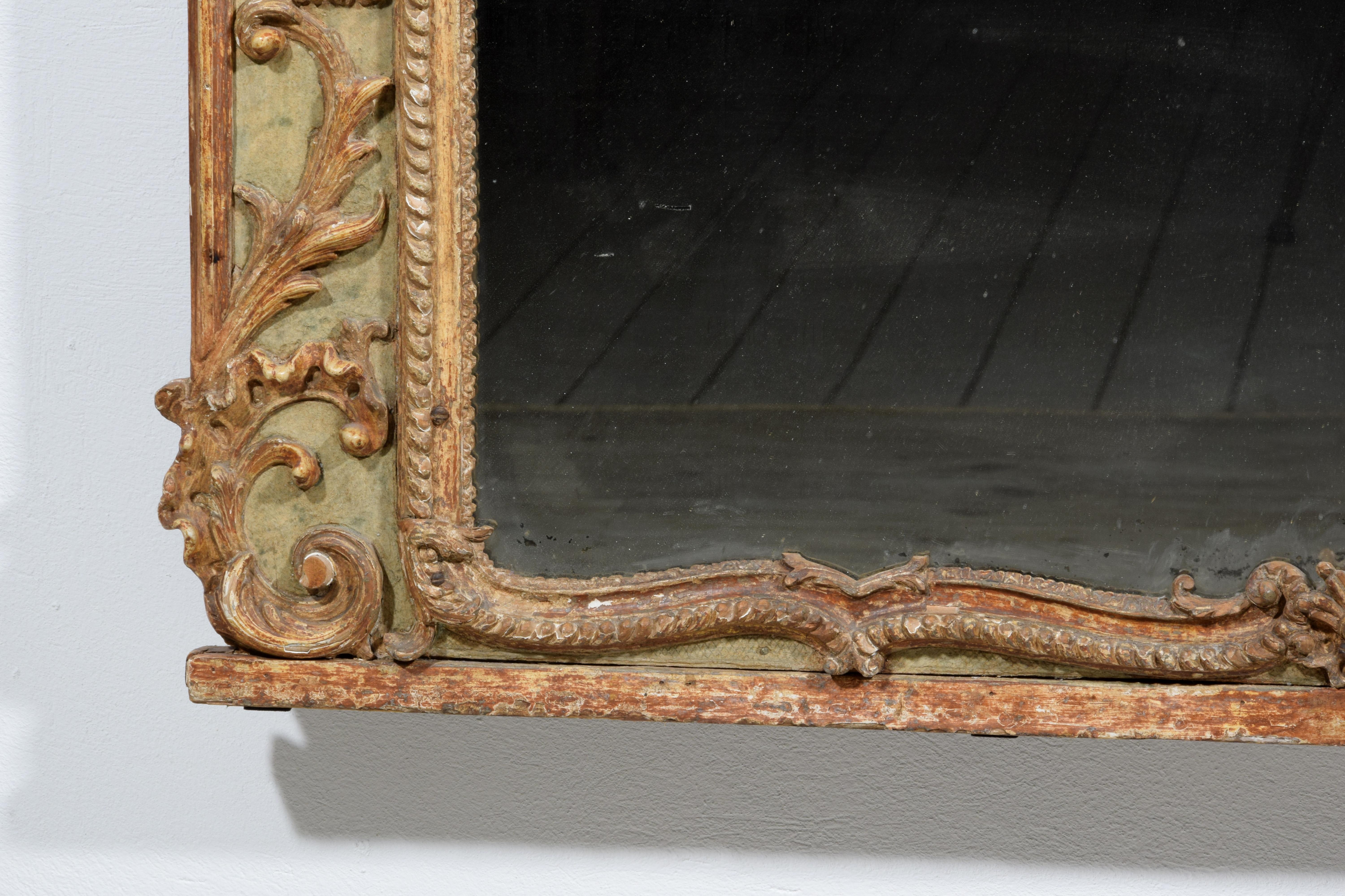 18th Century, Large Italian Baroque Wood and Plaster Lacquered Mirror For Sale 9
