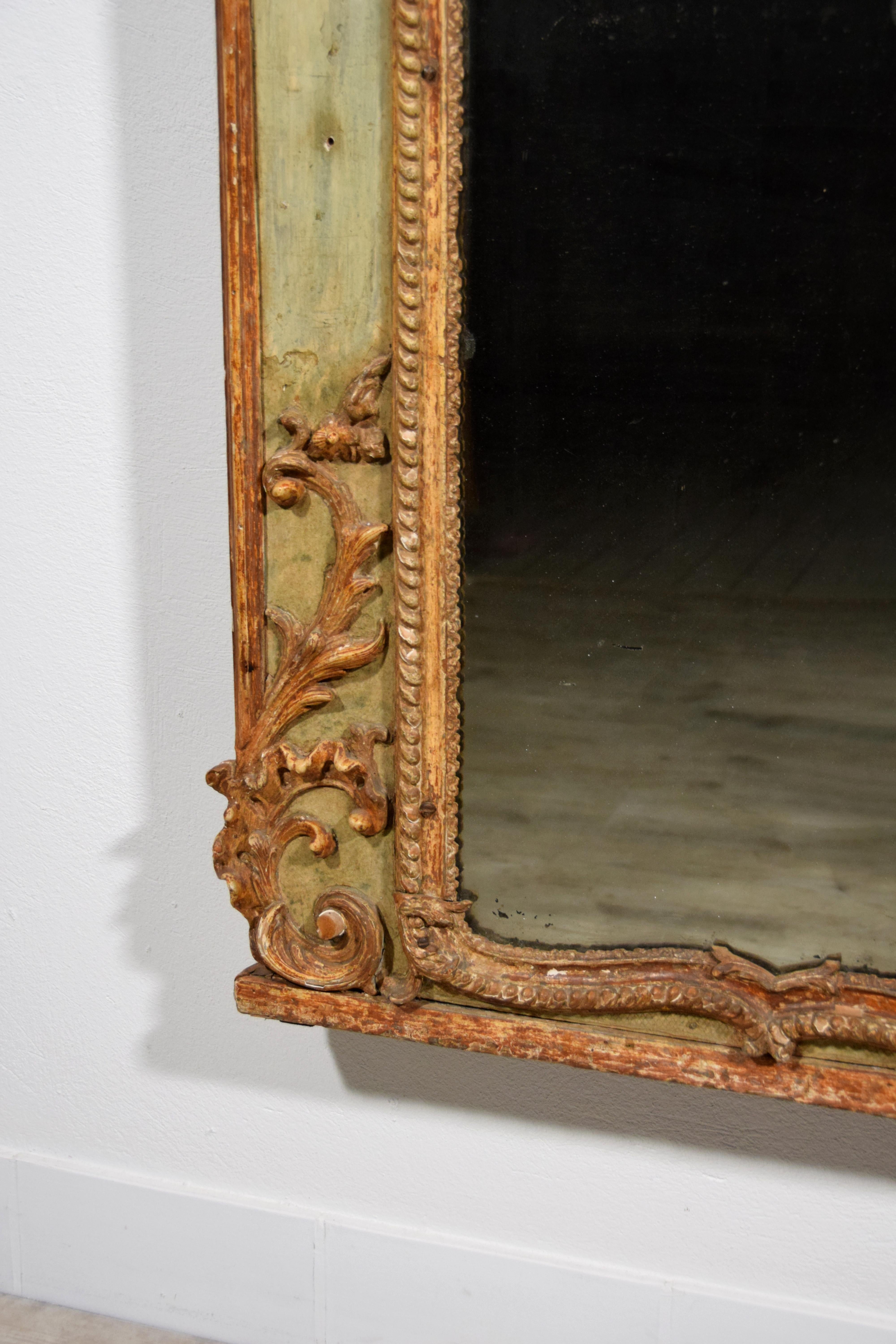 18th Century, Large Italian Baroque Wood and Plaster Lacquered Mirror For Sale 13