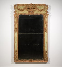 18th Century, Large Italian Baroque Wood and Plaster Lacquered Mirror