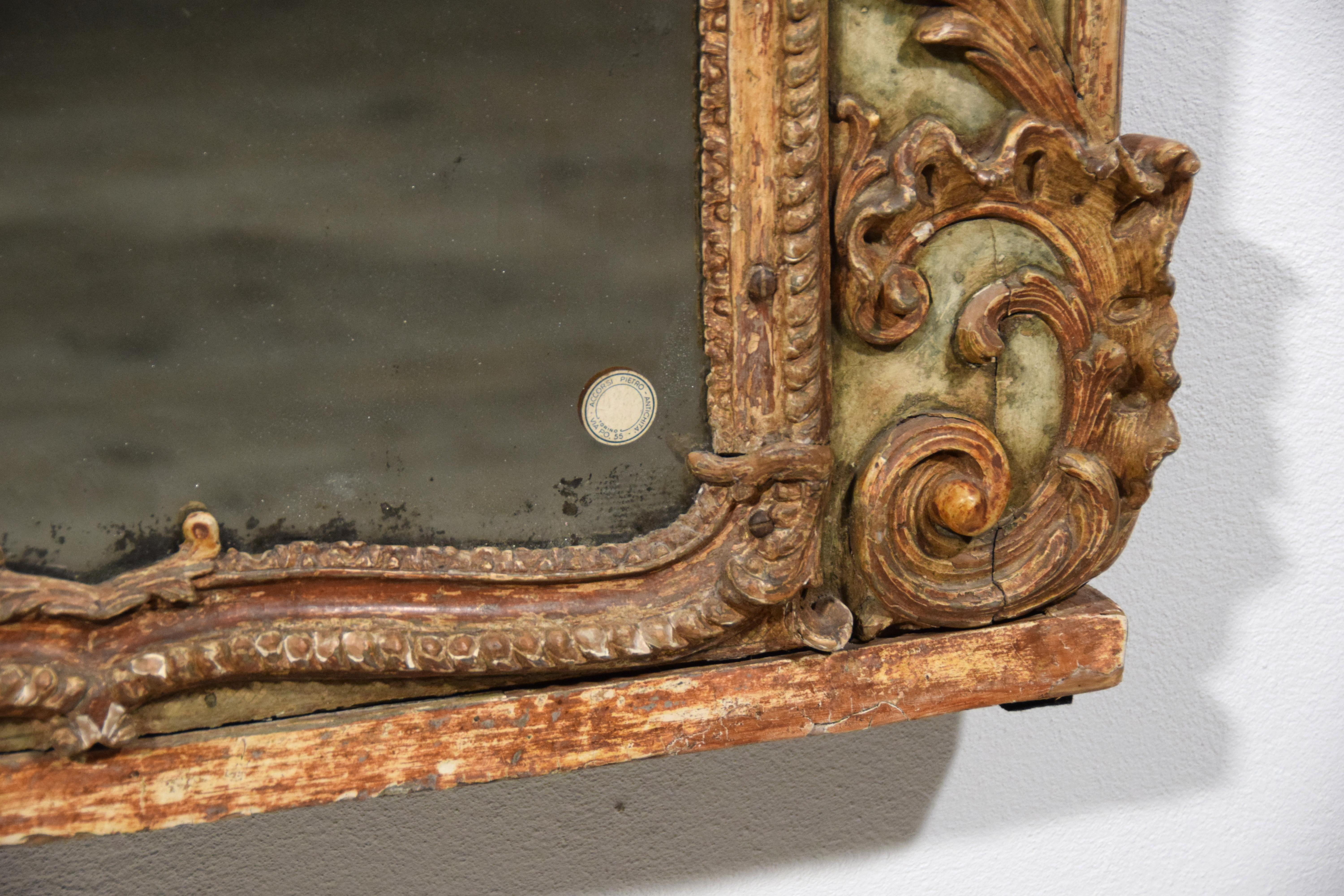 18th Century, Large Italian Baroque Wood and Plaster Lacquered Mirror For Sale 16