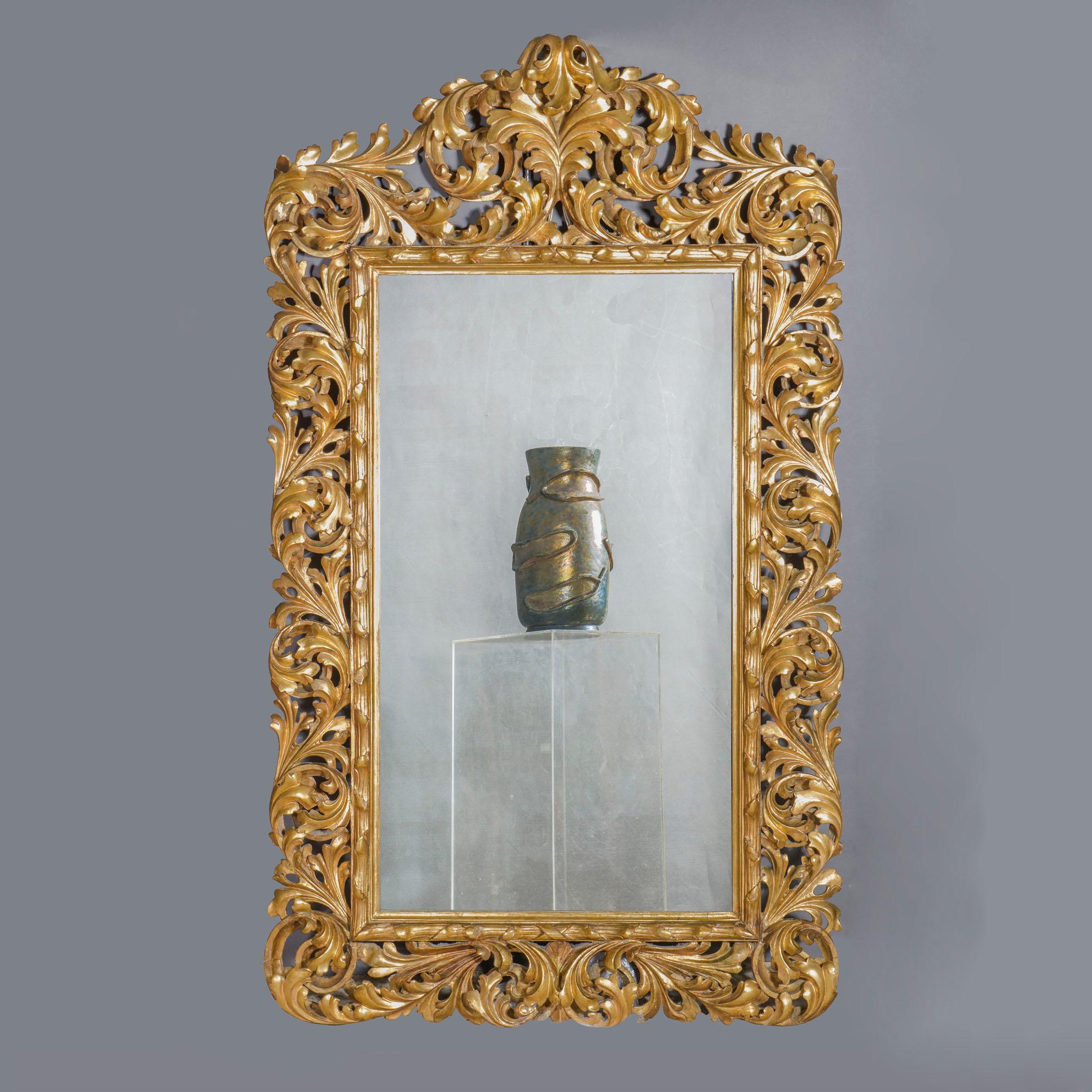 Baroque 18th Century Large Italian Gilded Mirror  For Sale