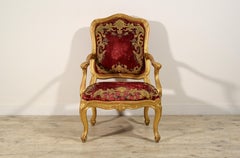 XVIIIe siècle, Grand fauteuil italien Louis XV en bois doré sculpté