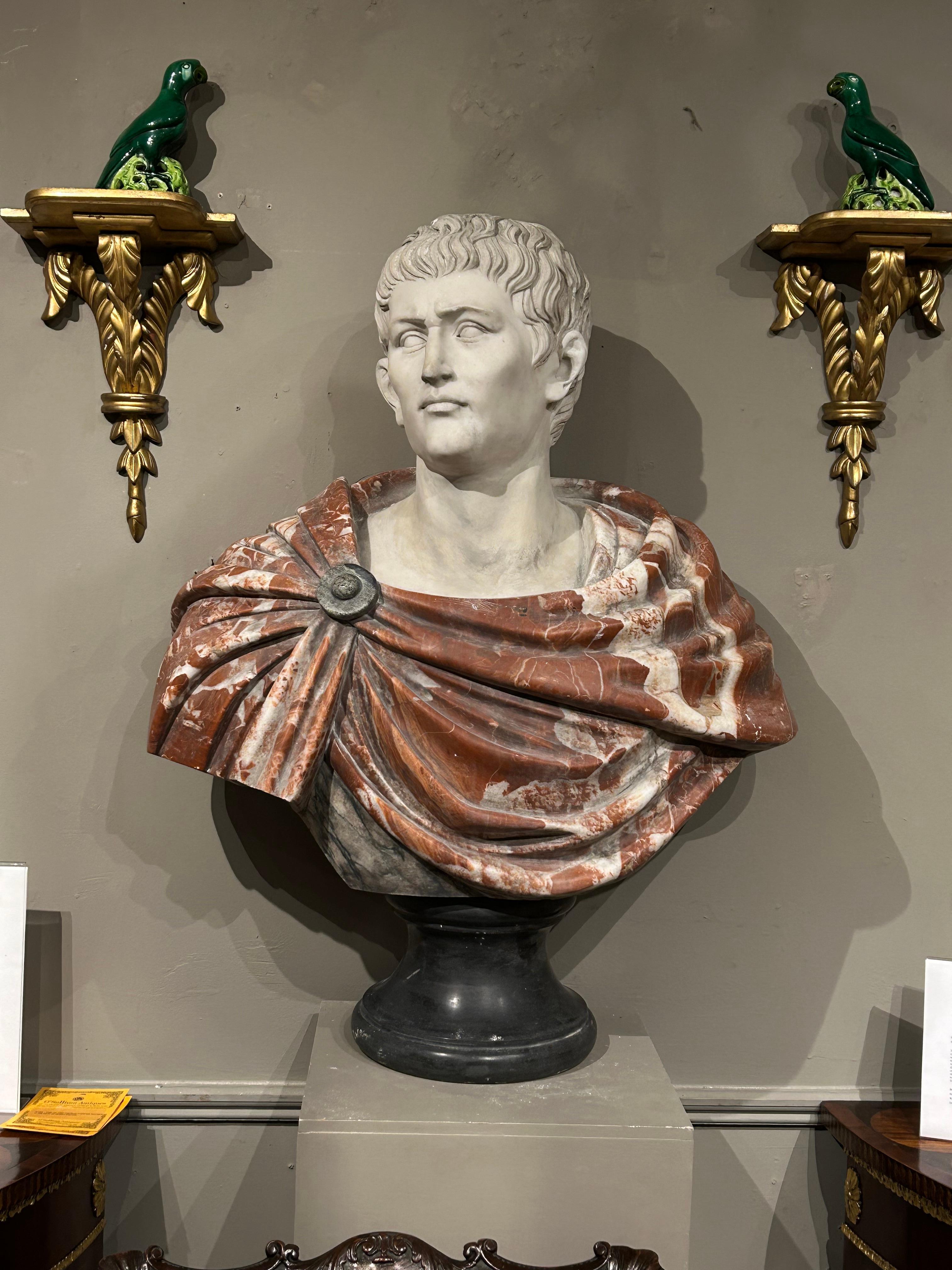 Neoclassical 18th Century Large Italian Marble Bust of Caesar Augustus For Sale