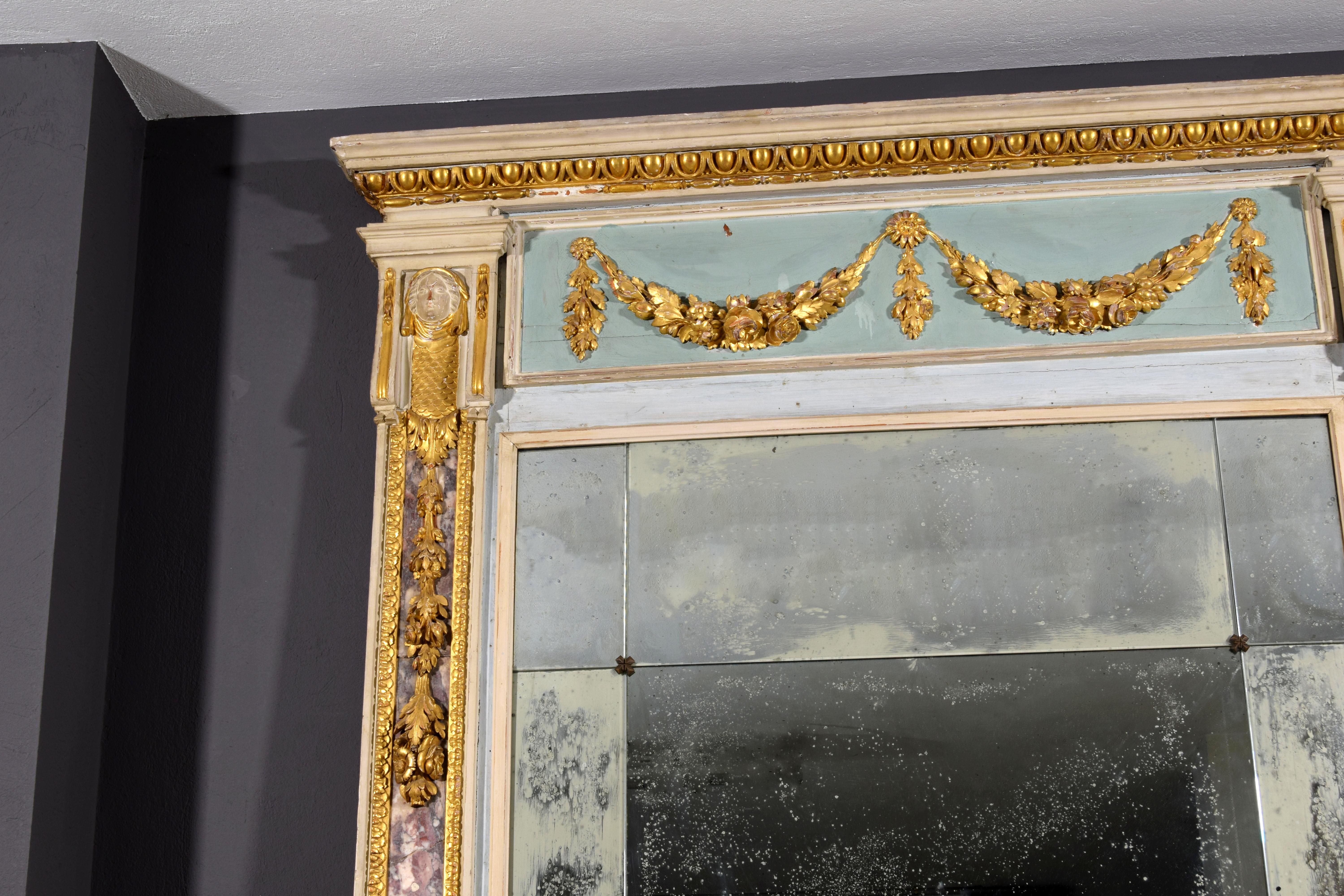 18th Century, Large Italian Neoclassical Lacquered Wood and Marble Mirror 5