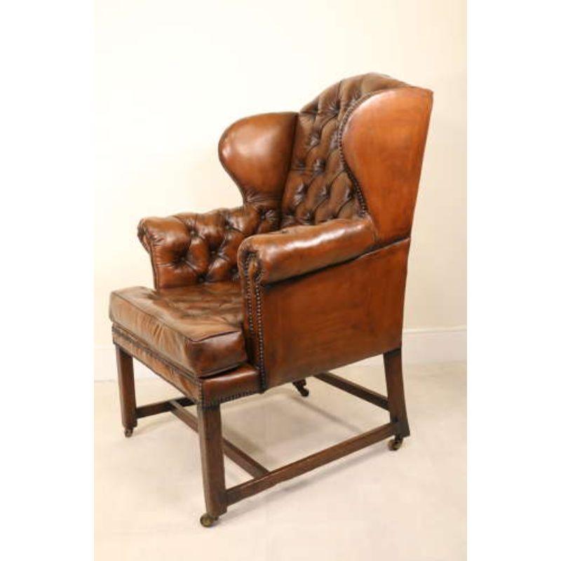 18th Century Large Leather Upholstered Wingback Armchair, Georgian For Sale 6
