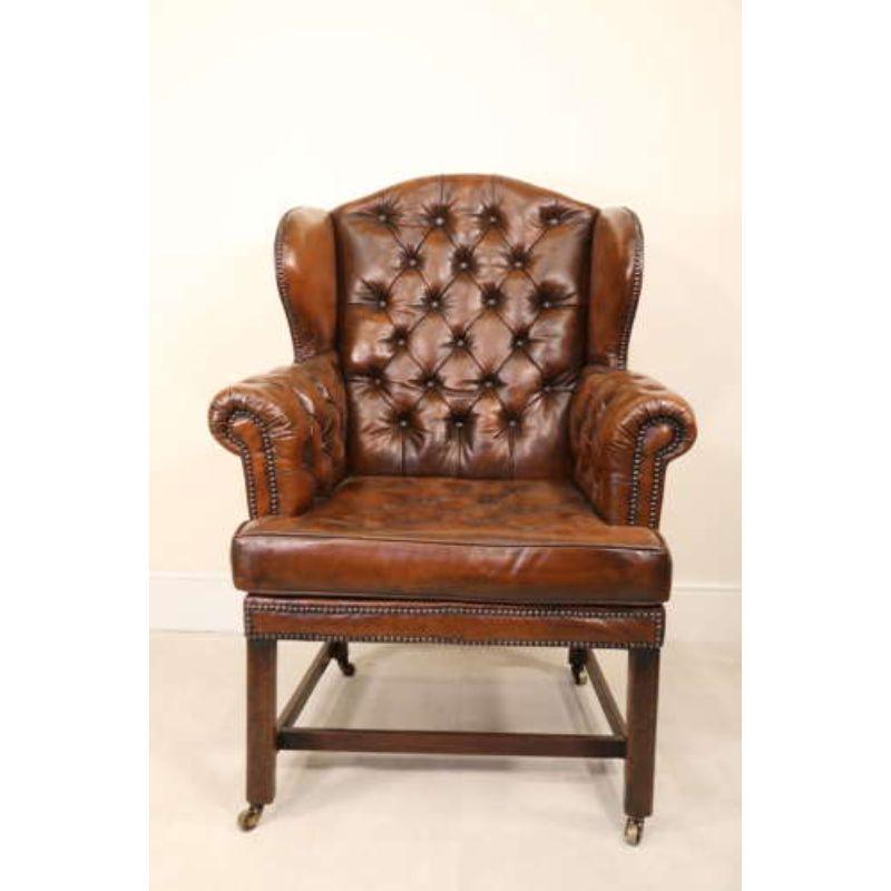 18th Century Large Leather Upholstered Wingback Armchair, Georgian For Sale 7
