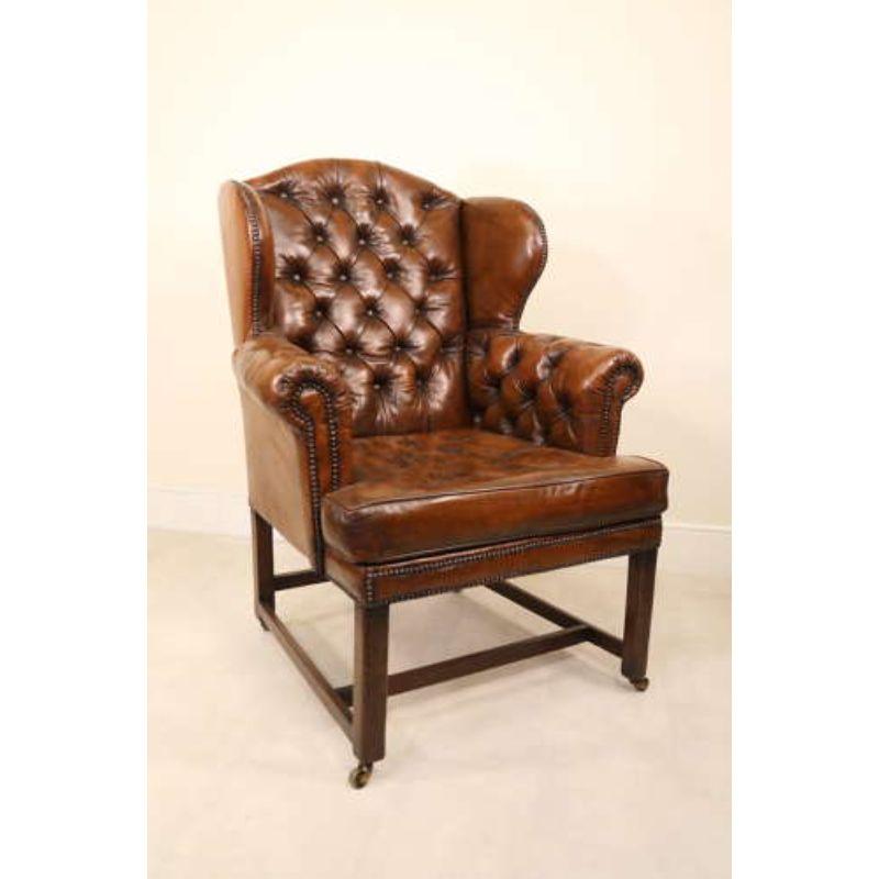 18th Century Large Leather Upholstered Wingback Armchair, Georgian For Sale 8