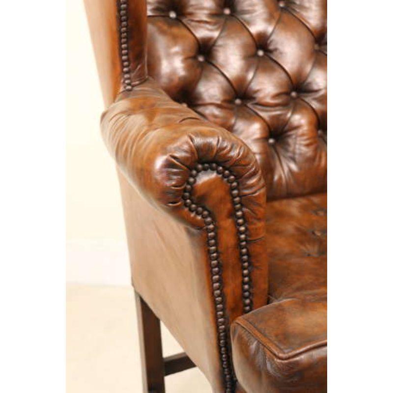 18th Century Large Leather Upholstered Wingback Armchair, Georgian For Sale 11