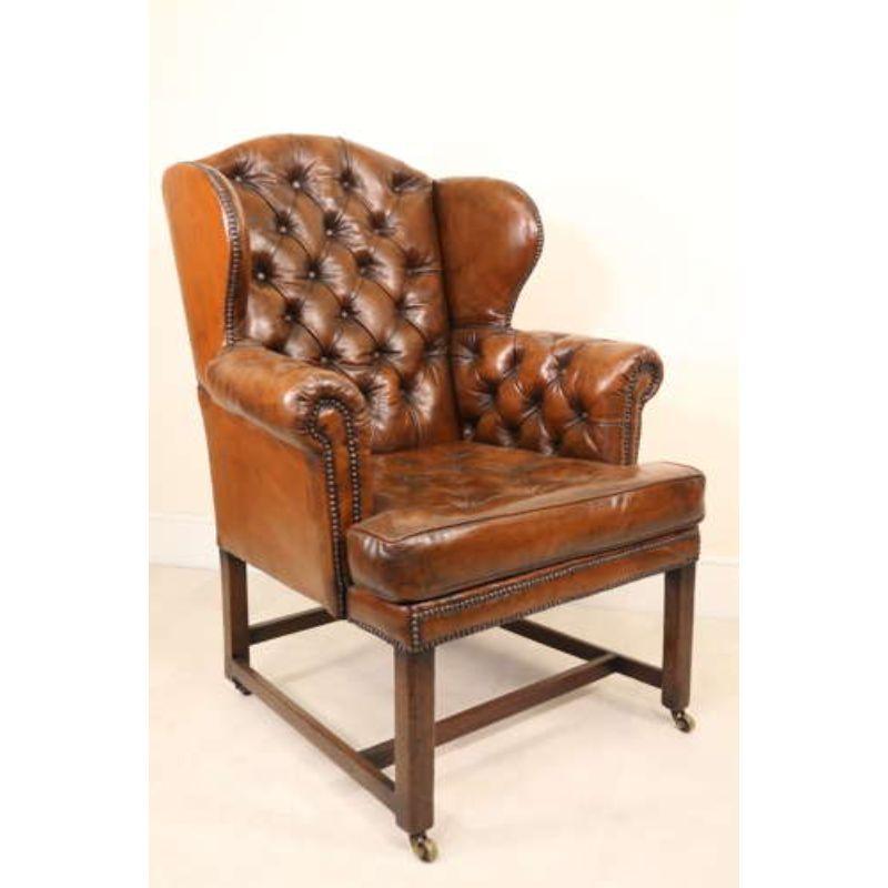 18th Century and Earlier 18th Century Large Leather Upholstered Wingback Armchair, Georgian For Sale