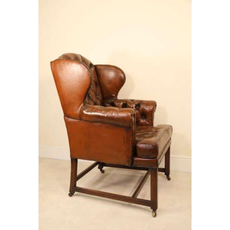 18th Century Large Leather Upholstered Wingback Armchair, Georgian For Sale 1