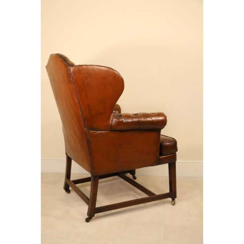 18th Century Large Leather Upholstered Wingback Armchair, Georgian For Sale 2