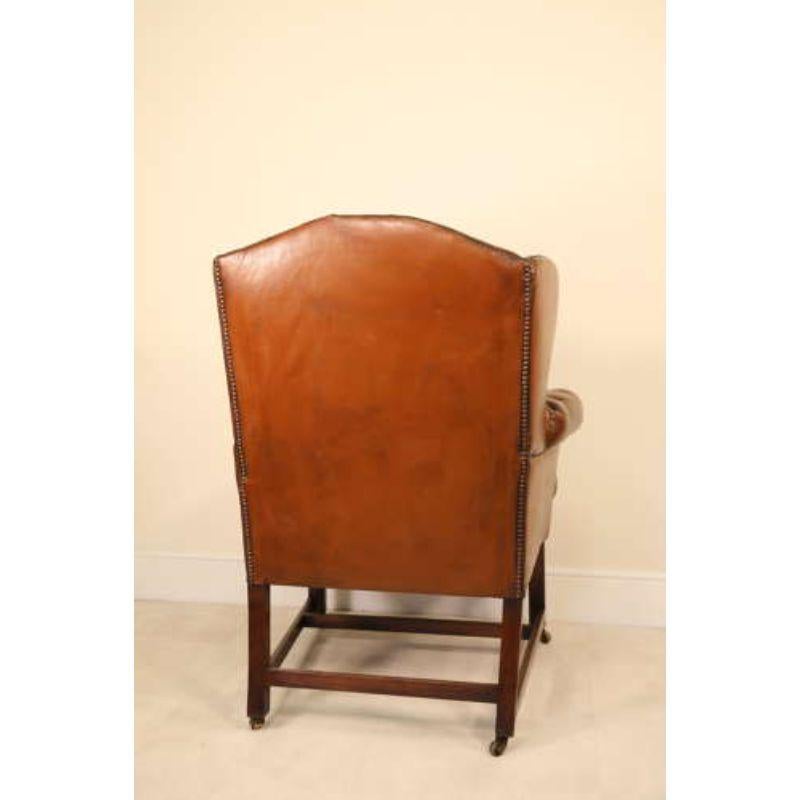 18th Century Large Leather Upholstered Wingback Armchair, Georgian For Sale 3