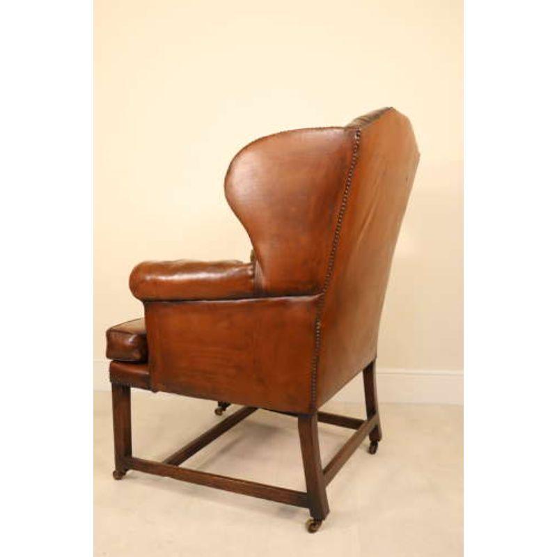18th Century Large Leather Upholstered Wingback Armchair, Georgian For Sale 4