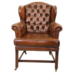 18th Century Large Leather Upholstered Wingback Armchair, Georgian