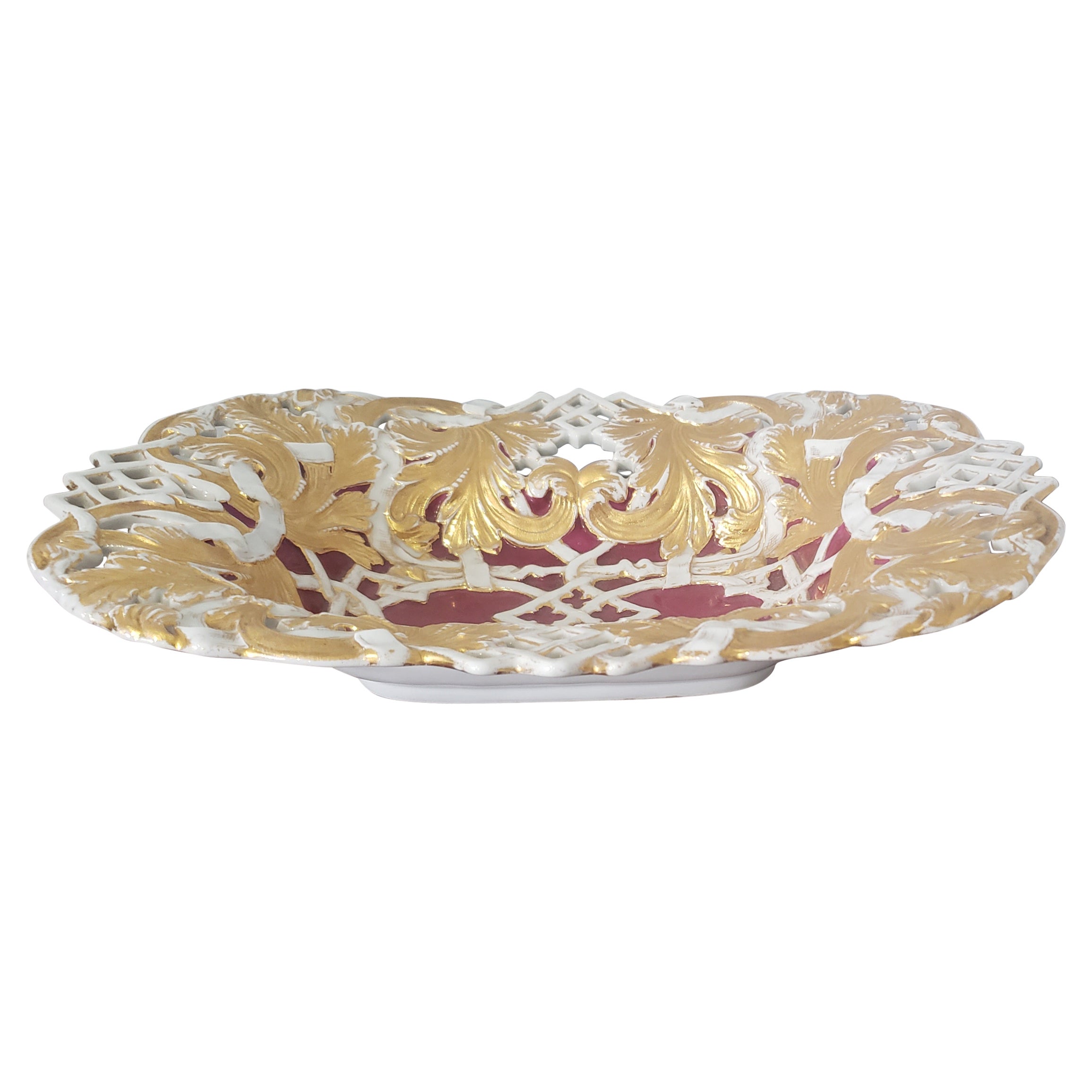 Grande ciotola in porcellana Meissen Porcelain dorata e intrecciata del XVIII secolo in vendita